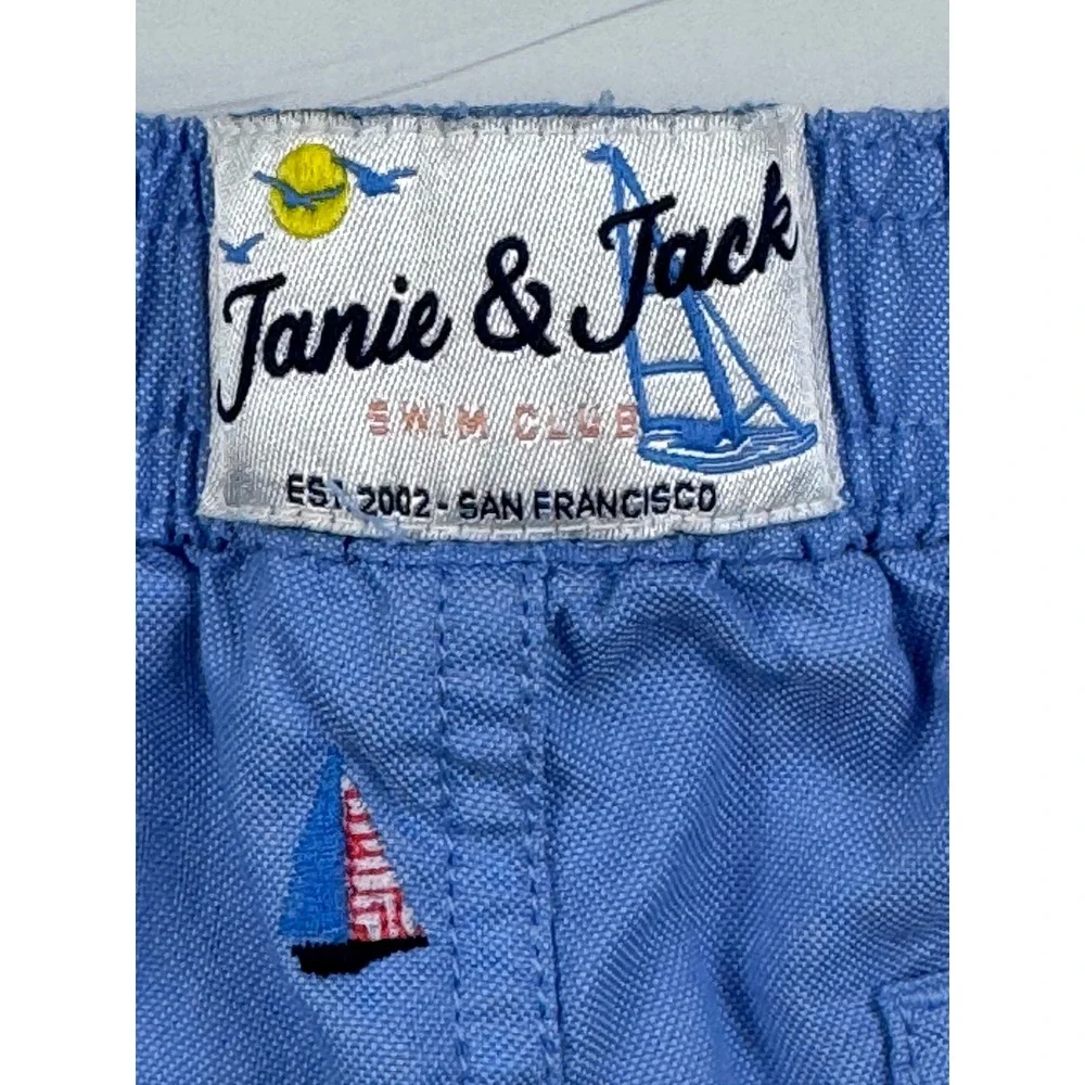 Janie and Jack Boys Blue Sailboat Embroidered Swim Trunks Shorts‎ 6-12 Months